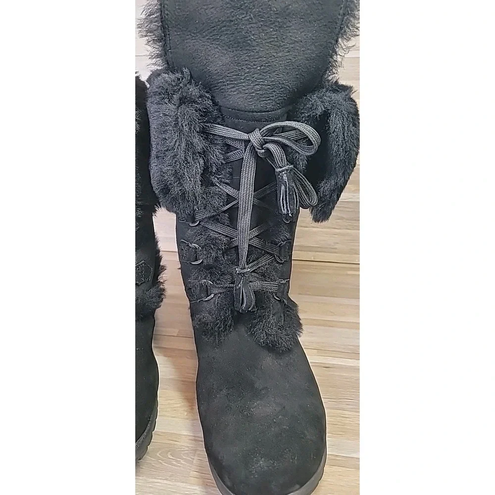 Bass Stephanie 2012 Black Suede & Faux Fur Lined Size 9.5 Snow Winter Boots EUC
